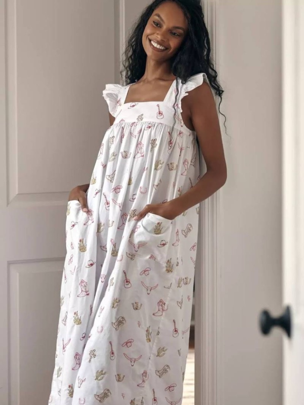 Printfresh Western Embroidery Nightgown - Collaboration with Anthropologie